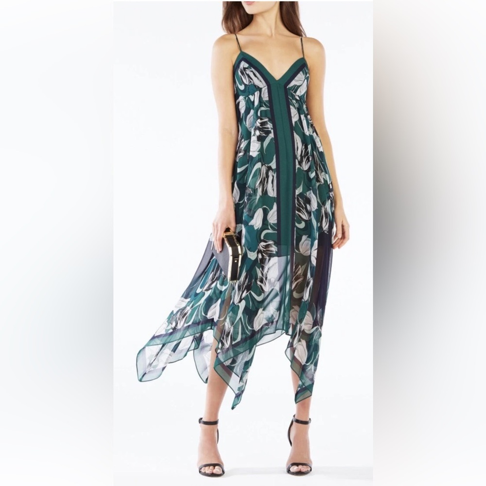 BCBGMAXAZRIA Asymmetrical Tulip Print Isabela Dress Size M $368 New